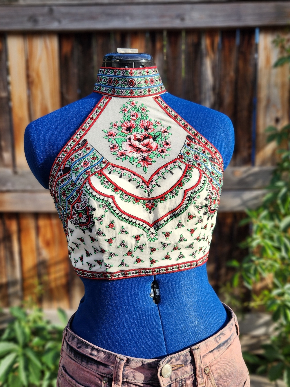 Sherri Hill Beaded Embroidered Halter Crop Top - Size 4